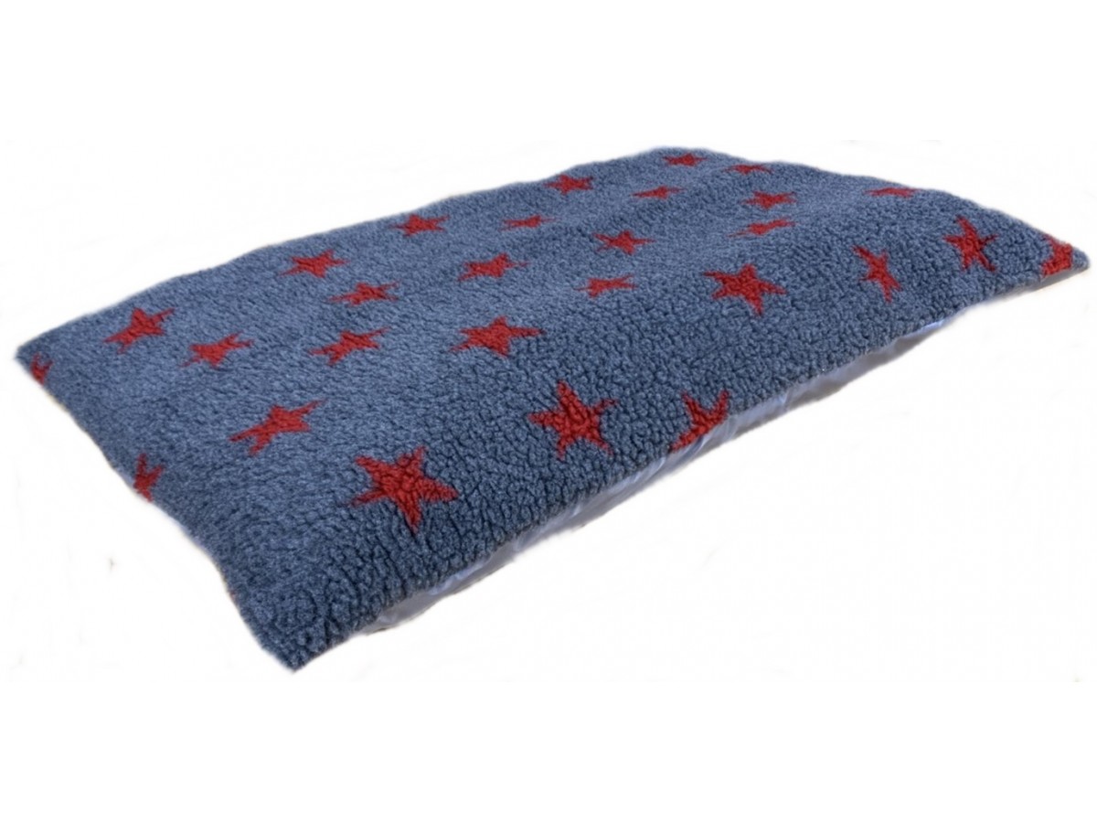 Fleece Dog Bed Cushion With Waterproof Base Grey with Red Stars Pet